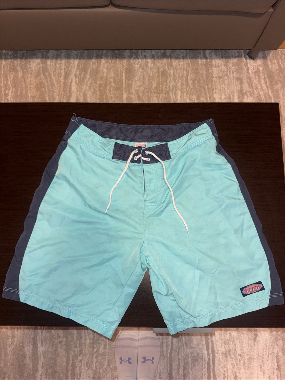 Vintage Vineyard Vines Men's Aqua Blue Swim Trunks